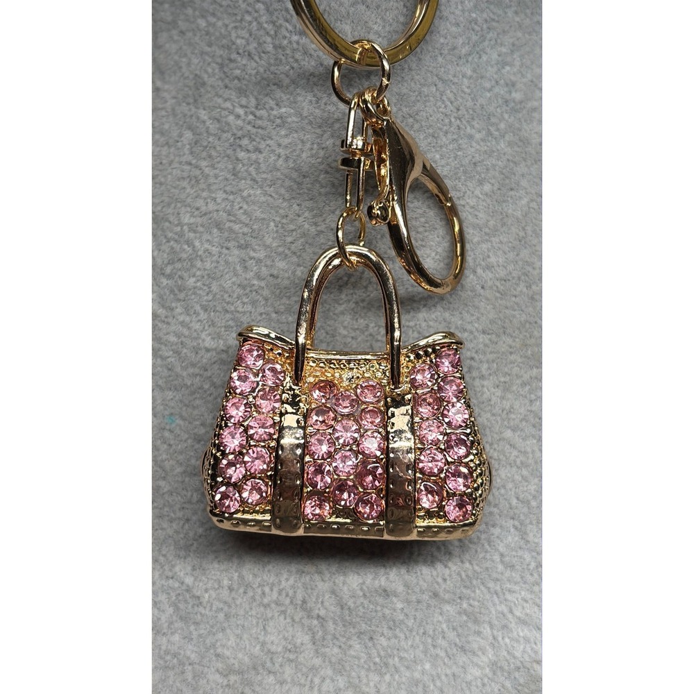 #45. Sparkly Pink Rhinestone Handbag Keychain - Picture 2 of 3